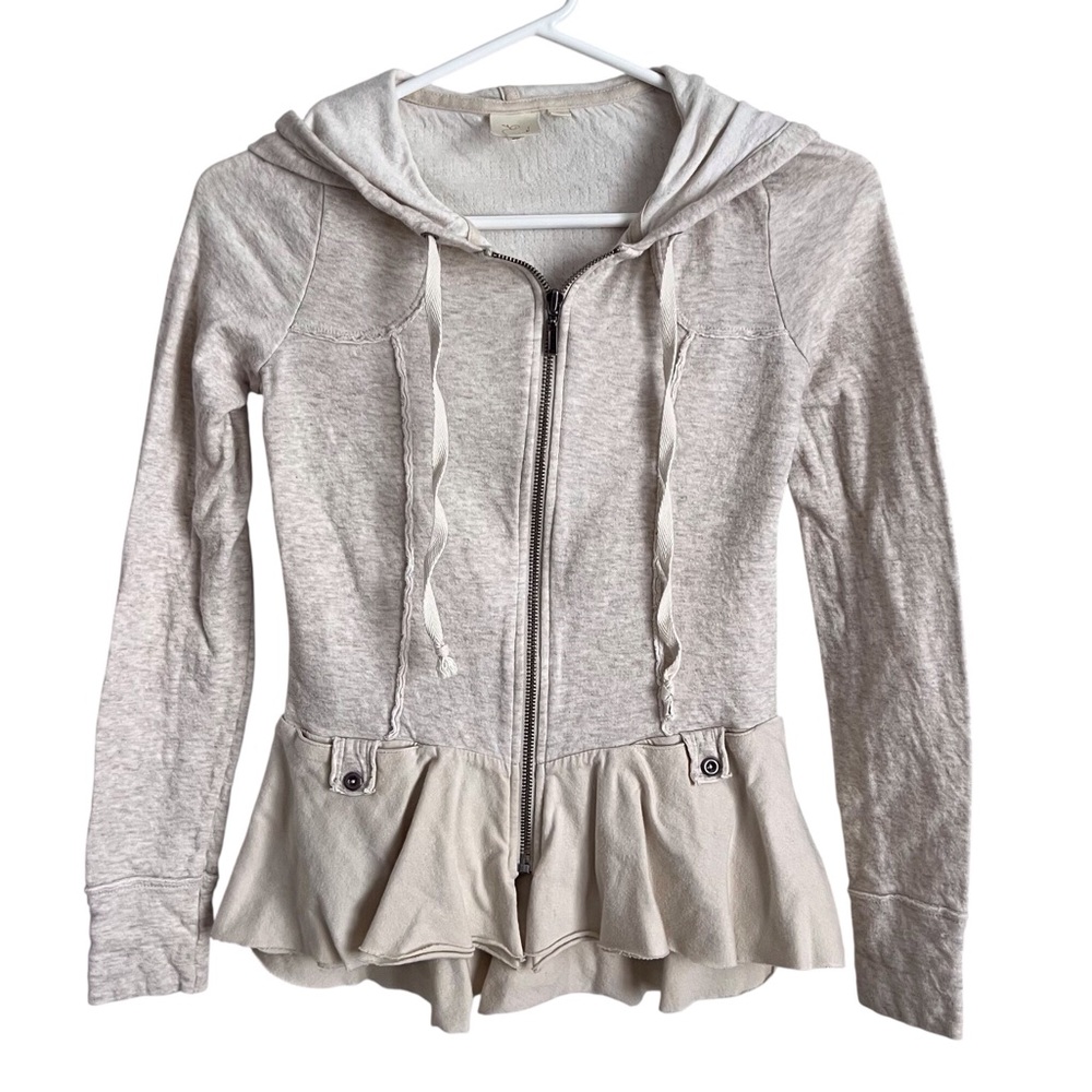 Anthropologie Eloise Sweatshirt Tan Peplum Zip Up Retro Neutral Boho Beige XS